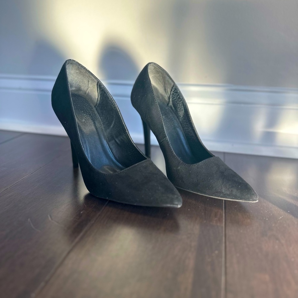 Black suede pumps